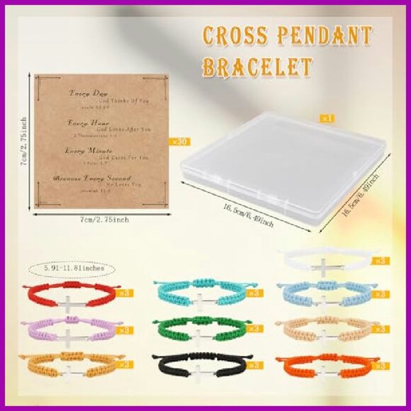 Adjustable Braided Cross Charm Bracelets with Inspirational Cards Set - Picture 4 of 8